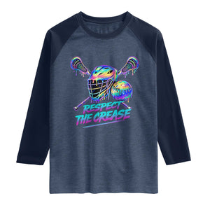 Respect The Crease Lacrosse Drip Raglan Shirt Funny Lax Goalie TS11 Heather Denim Navy Print Your Wear