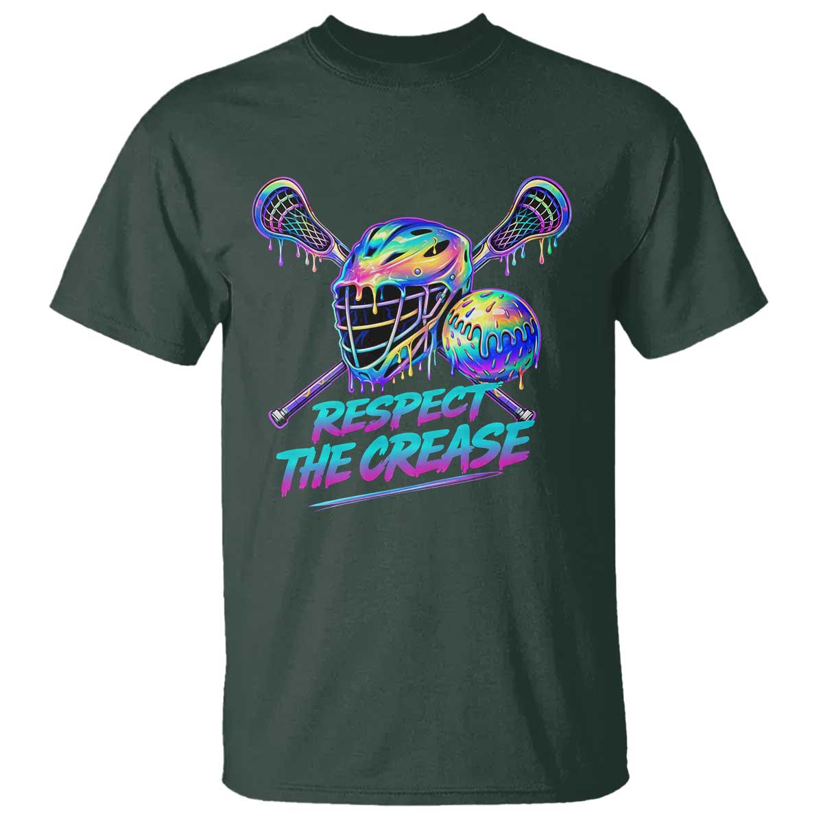 Respect The Crease Lacrosse Drip T Shirt Funny Lax Goalie TS11 Dark Forest Green Print Your Wear