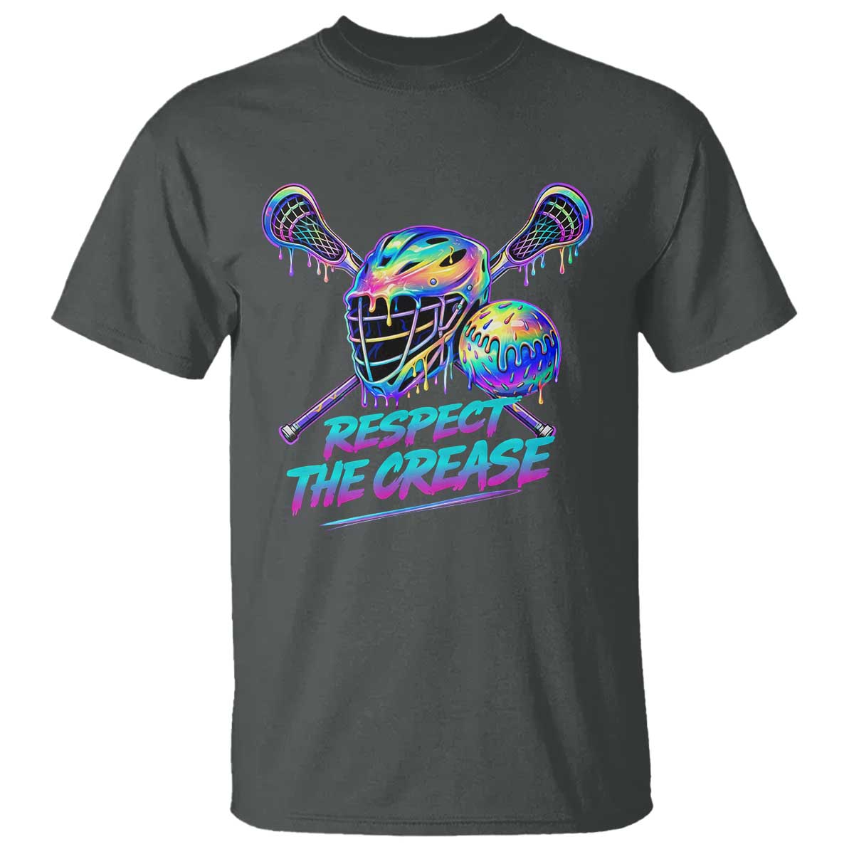 Respect The Crease Lacrosse Drip T Shirt Funny Lax Goalie TS11 Dark Heather Print Your Wear