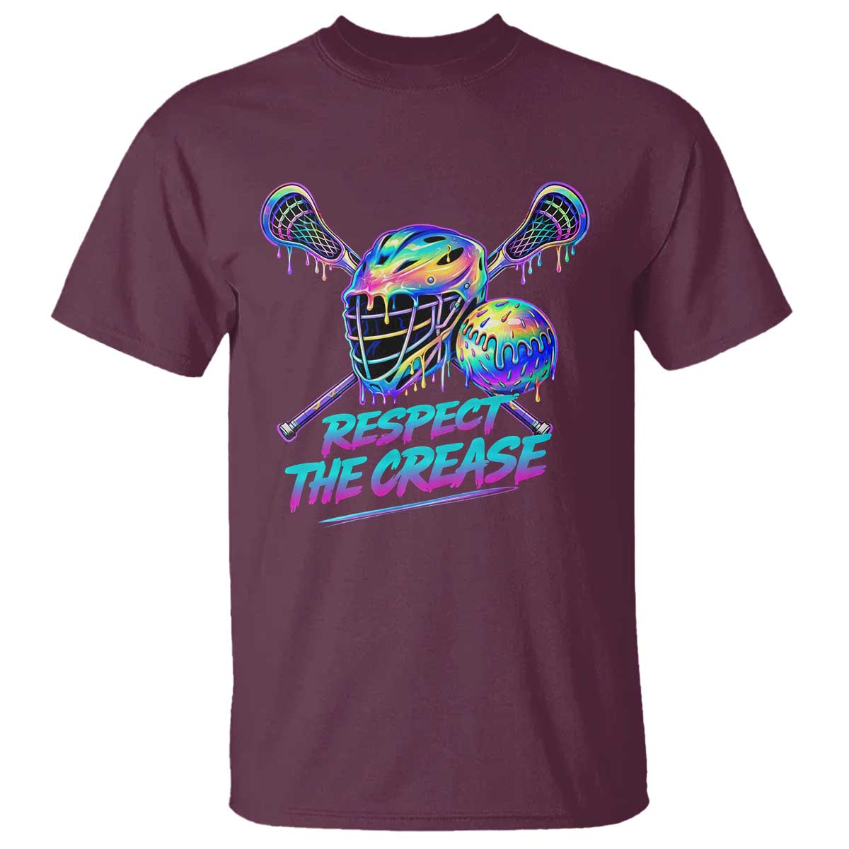 Respect The Crease Lacrosse Drip T Shirt Funny Lax Goalie TS11 Maroon Print Your Wear