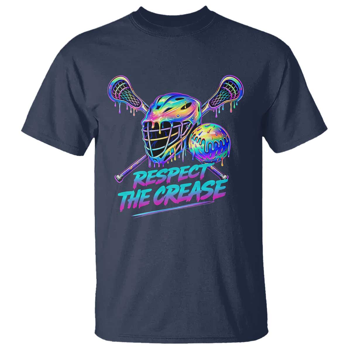 Respect The Crease Lacrosse Drip T Shirt Funny Lax Goalie TS11 Navy Print Your Wear
