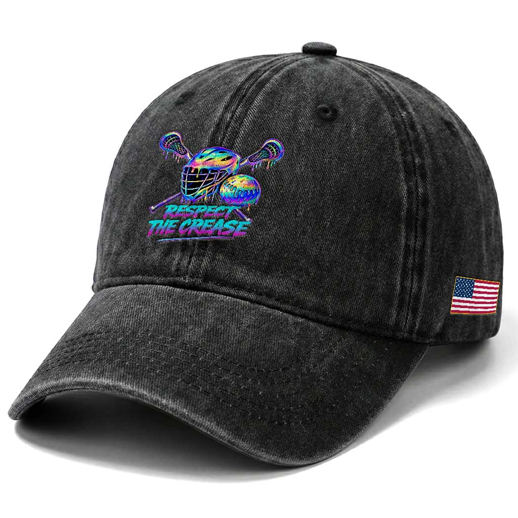 Respect The Crease Lacrosse Drip Washed Cotton Baseball Cap Funny Lax Goalie TS11 Print Your Wear