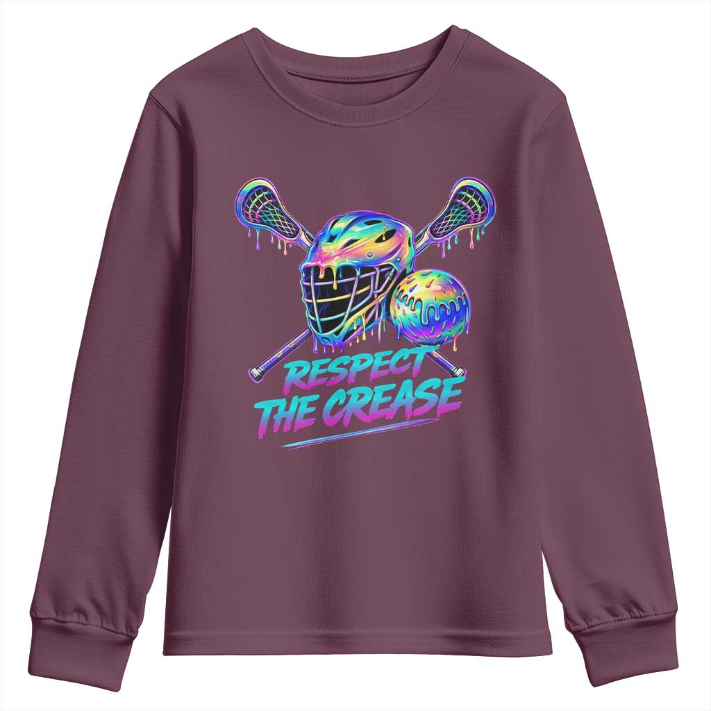 Respect The Crease Lacrosse Drip Youth Sweatshirt Funny Lax Goalie TS11 Maroon Print Your Wear