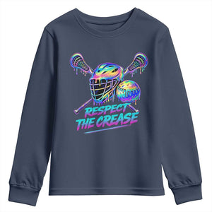 Respect The Crease Lacrosse Drip Youth Sweatshirt Funny Lax Goalie TS11 Navy Print Your Wear