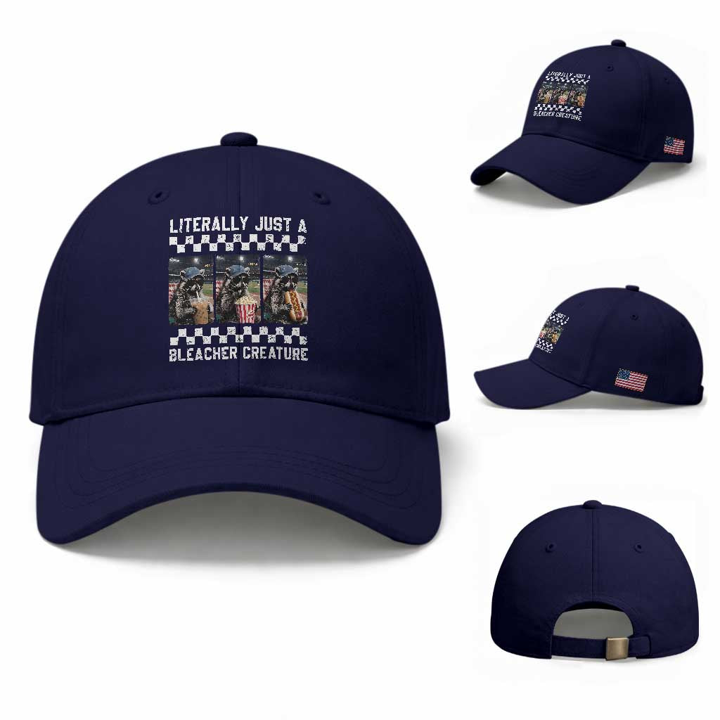 Baseball Raccoon Literally Just a Bleacher Creature Baseball Cap Funny Trash Panda At Ballfield TS11 Baseball Cap Universal Fit Dark Blue Print Your Wear