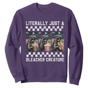 Baseball Raccoon Literally Just a Bleacher Creature Sweatshirt Funny Trash Panda At Ballfield TS11 Purple Print Your Wear
