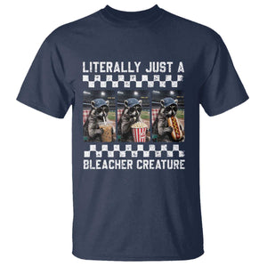 Baseball Raccoon Literally Just a Bleacher Creature T Shirt Funny Trash Panda At Ballfield TS11 Navy Print Your Wear