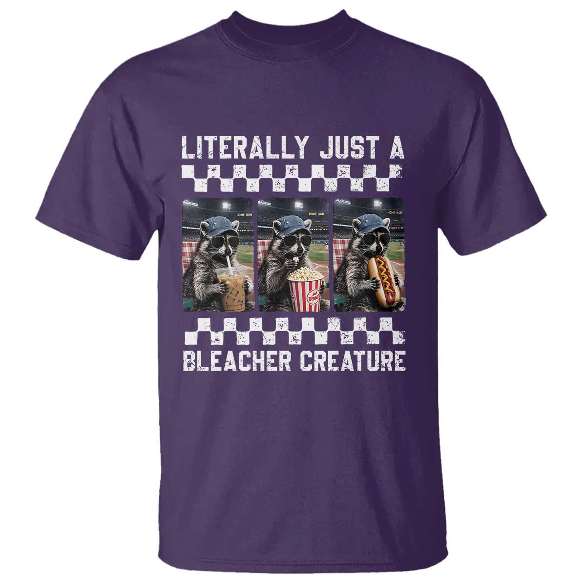 Baseball Raccoon Literally Just a Bleacher Creature T Shirt Funny Trash Panda At Ballfield TS11 Purple Print Your Wear