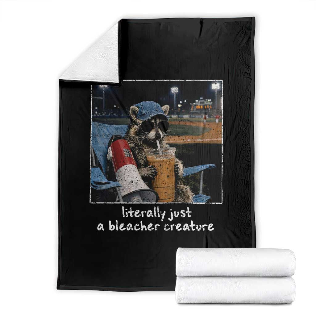 Baseball Raccoon Literally Just a Bleacher Creature Throw Blanket Funny Trash Panda Drinking Iced Coffee Ballfield TS11 Black Print Your Wear
