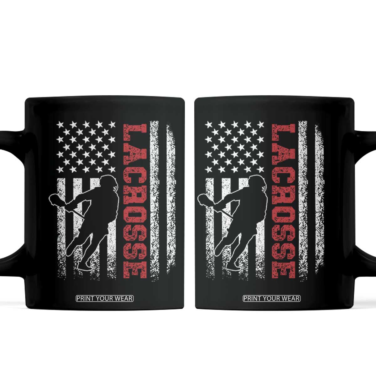 Lacrosse American Flag Lax Men 4th of July Coffee Mug TS11 Black Print Your Wear