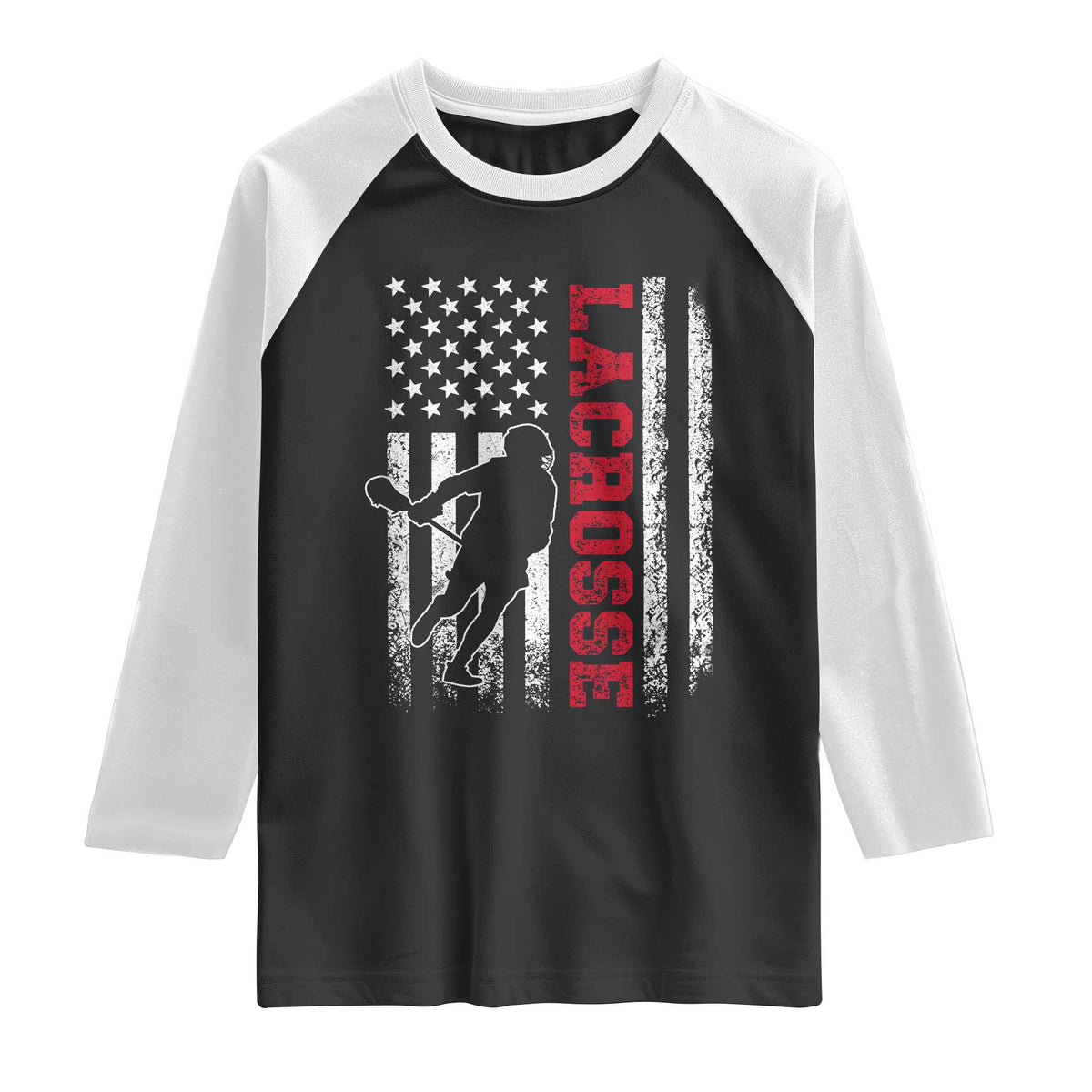 Lacrosse American Flag Lax Men 4th of July Raglan Shirt TS11 Black White Print Your Wear