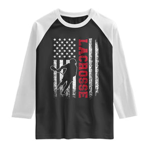 Lacrosse American Flag Lax Men 4th of July Raglan Shirt TS11 Black White Print Your Wear