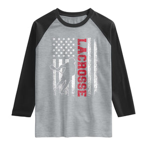 Lacrosse American Flag Lax Men 4th of July Raglan Shirt TS11 Heather Gray Black Print Your Wear