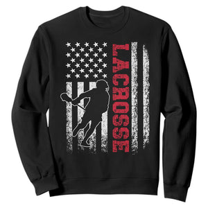 Lacrosse American Flag Lax Men 4th of July Sweatshirt TS11 Black Print Your Wear