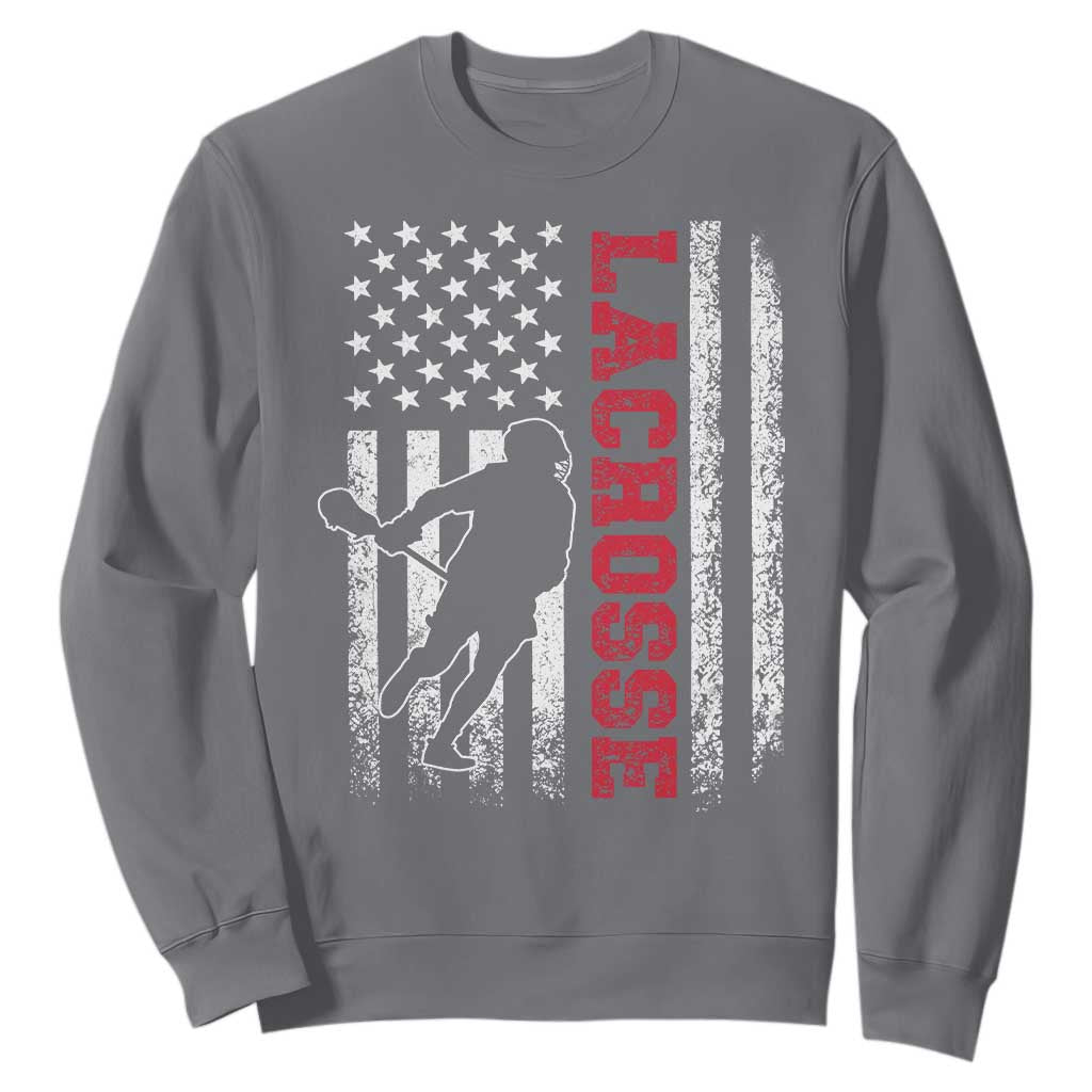 Lacrosse American Flag Lax Men 4th of July Sweatshirt TS11 Charcoal Print Your Wear