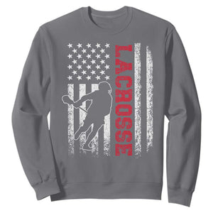 Lacrosse American Flag Lax Men 4th of July Sweatshirt TS11 Charcoal Print Your Wear
