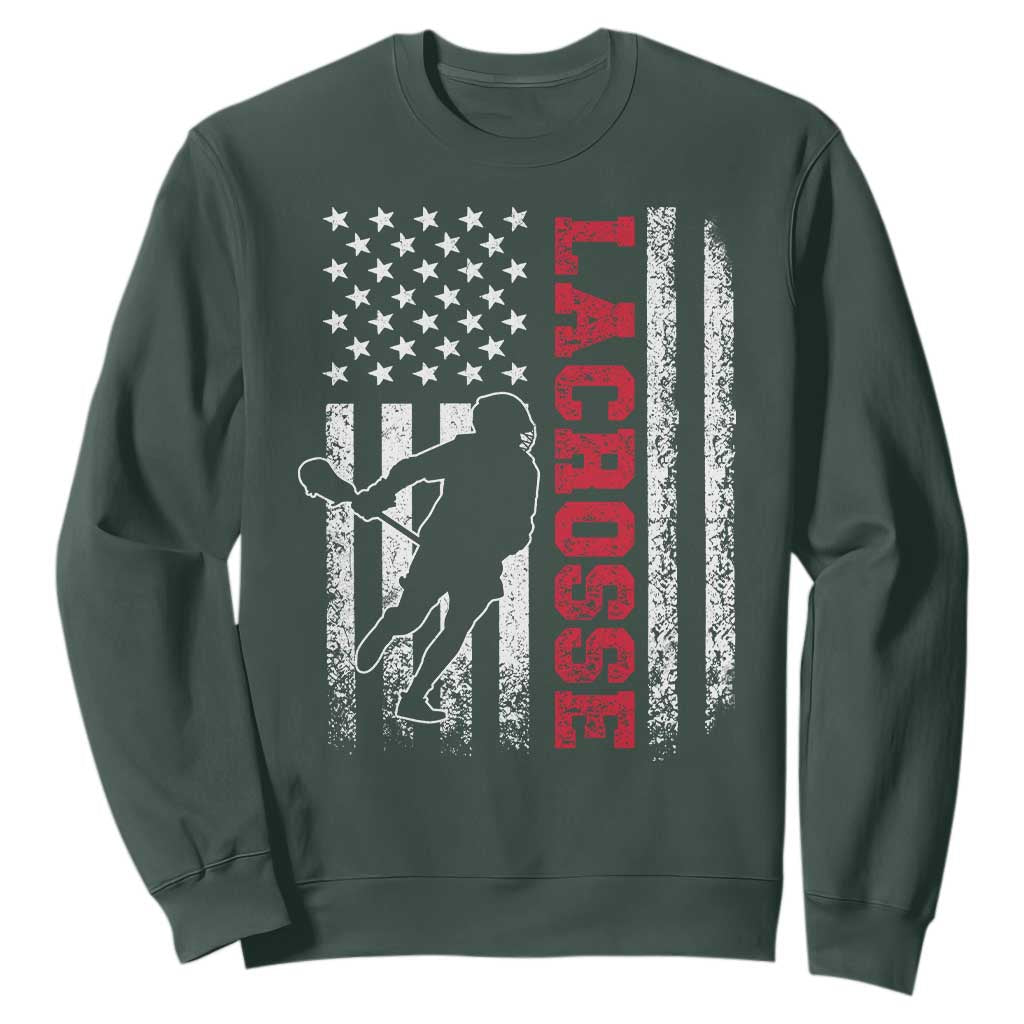 Lacrosse American Flag Lax Men 4th of July Sweatshirt TS11 Dark Forest Green Print Your Wear