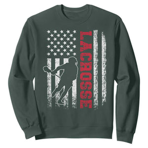Lacrosse American Flag Lax Men 4th of July Sweatshirt TS11 Dark Forest Green Print Your Wear