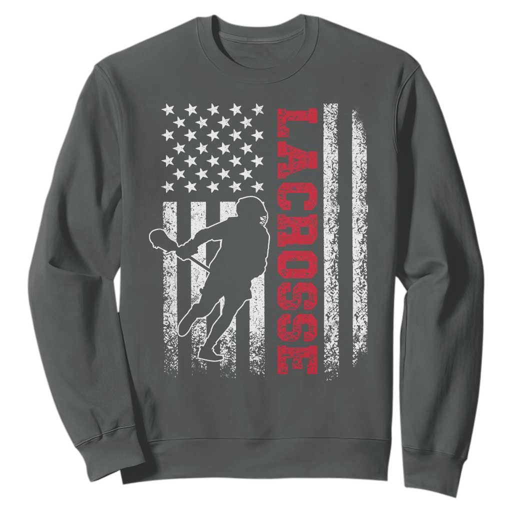 Lacrosse American Flag Lax Men 4th of July Sweatshirt TS11 Dark Heather Print Your Wear