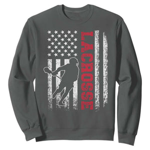 Lacrosse American Flag Lax Men 4th of July Sweatshirt TS11 Dark Heather Print Your Wear