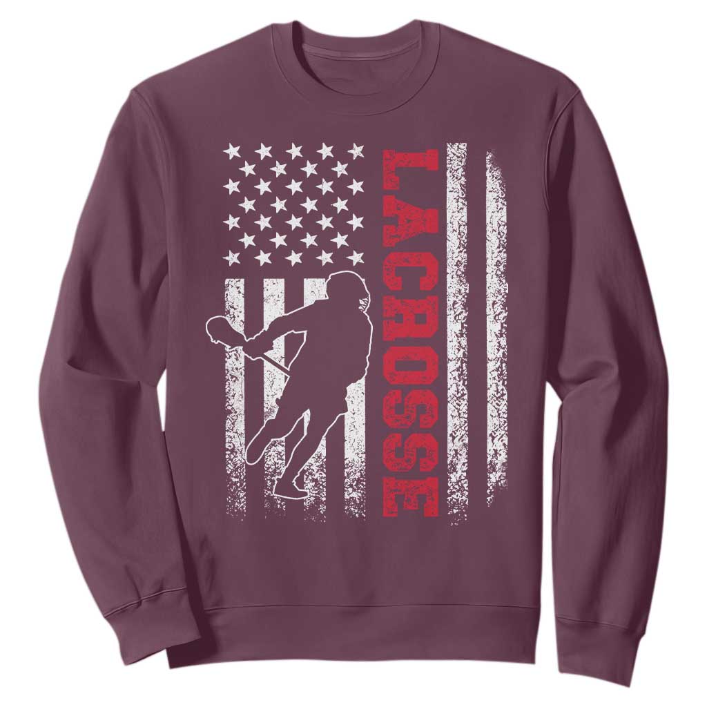 Lacrosse American Flag Lax Men 4th of July Sweatshirt TS11 Maroon Print Your Wear