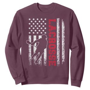 Lacrosse American Flag Lax Men 4th of July Sweatshirt TS11 Maroon Print Your Wear