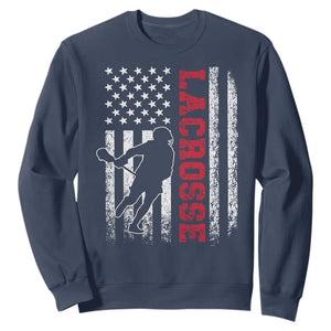 Lacrosse American Flag Lax Men 4th of July Sweatshirt TS11 Navy Print Your Wear