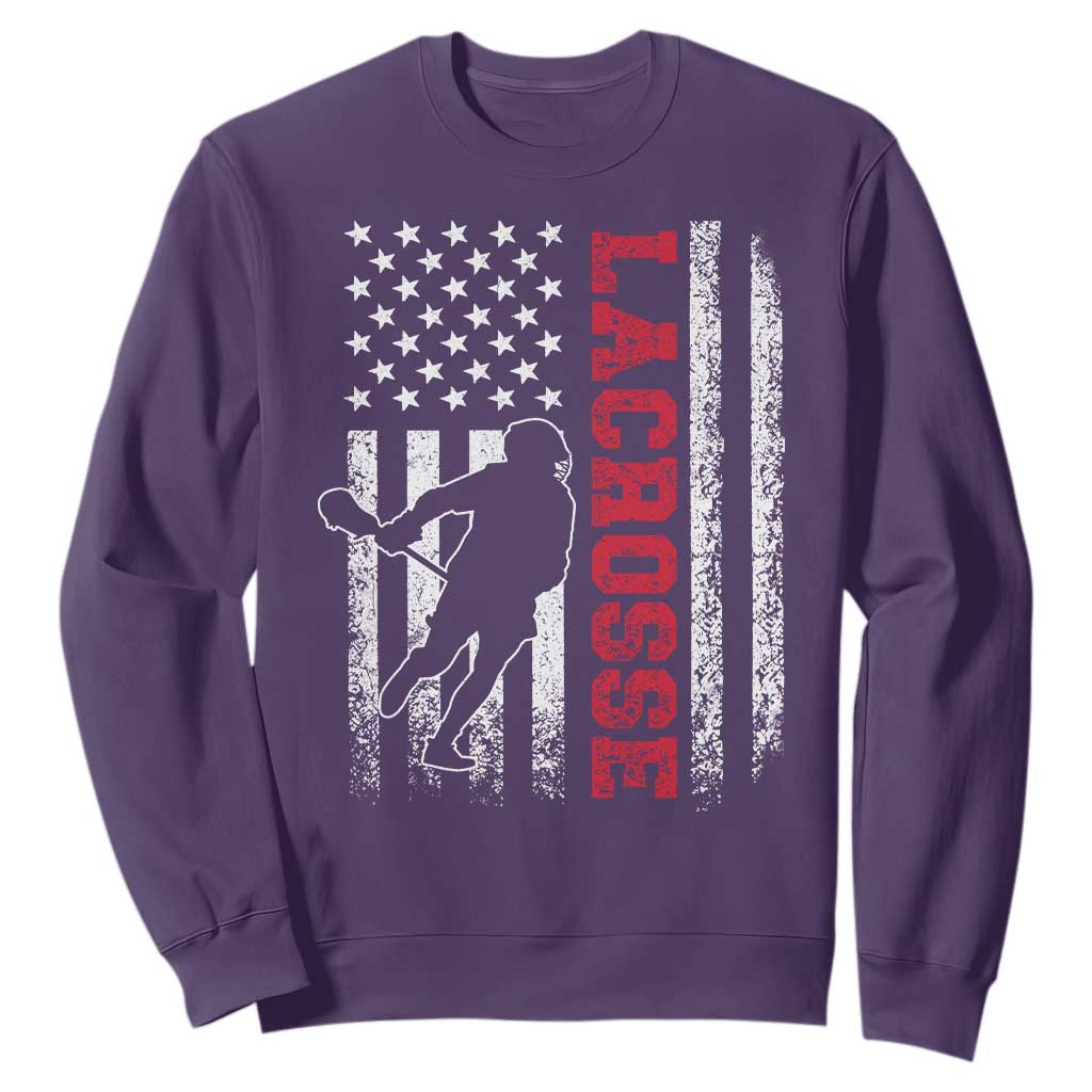 Lacrosse American Flag Lax Men 4th of July Sweatshirt TS11 Purple Print Your Wear