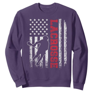 Lacrosse American Flag Lax Men 4th of July Sweatshirt TS11 Purple Print Your Wear