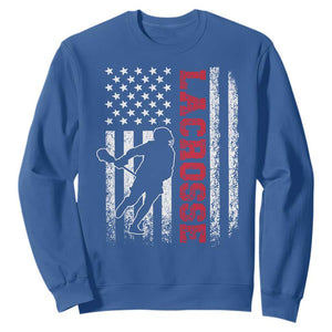 Lacrosse American Flag Lax Men 4th of July Sweatshirt TS11 Royal Blue Print Your Wear