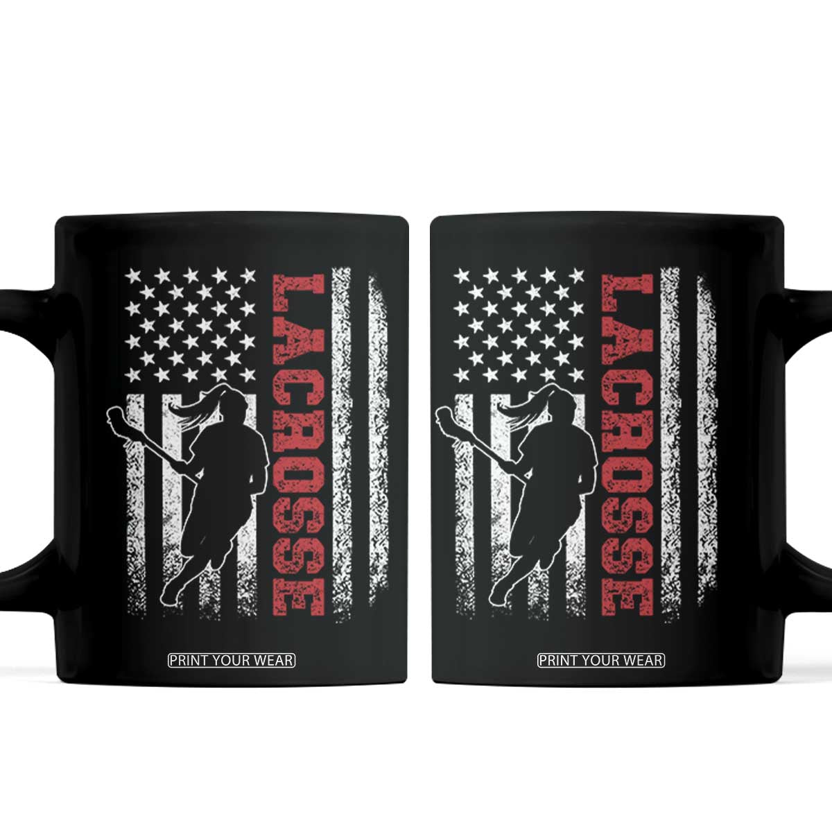 Lacrosse American Flag Lax Women 4th of July Coffee Mug TS11 Black Print Your Wear