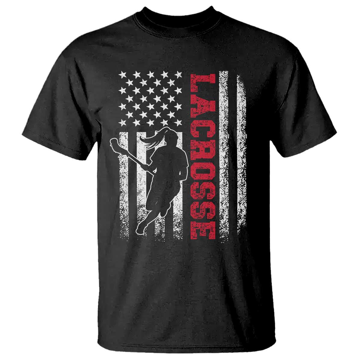 Lacrosse American Flag Lax Women 4th of July T Shirt TS11 Black Print Your Wear