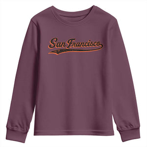 San Francisco Sports Script Retro Baseball Lovers Proud City Youth Sweatshirt TS11 Maroon Print Your Wear