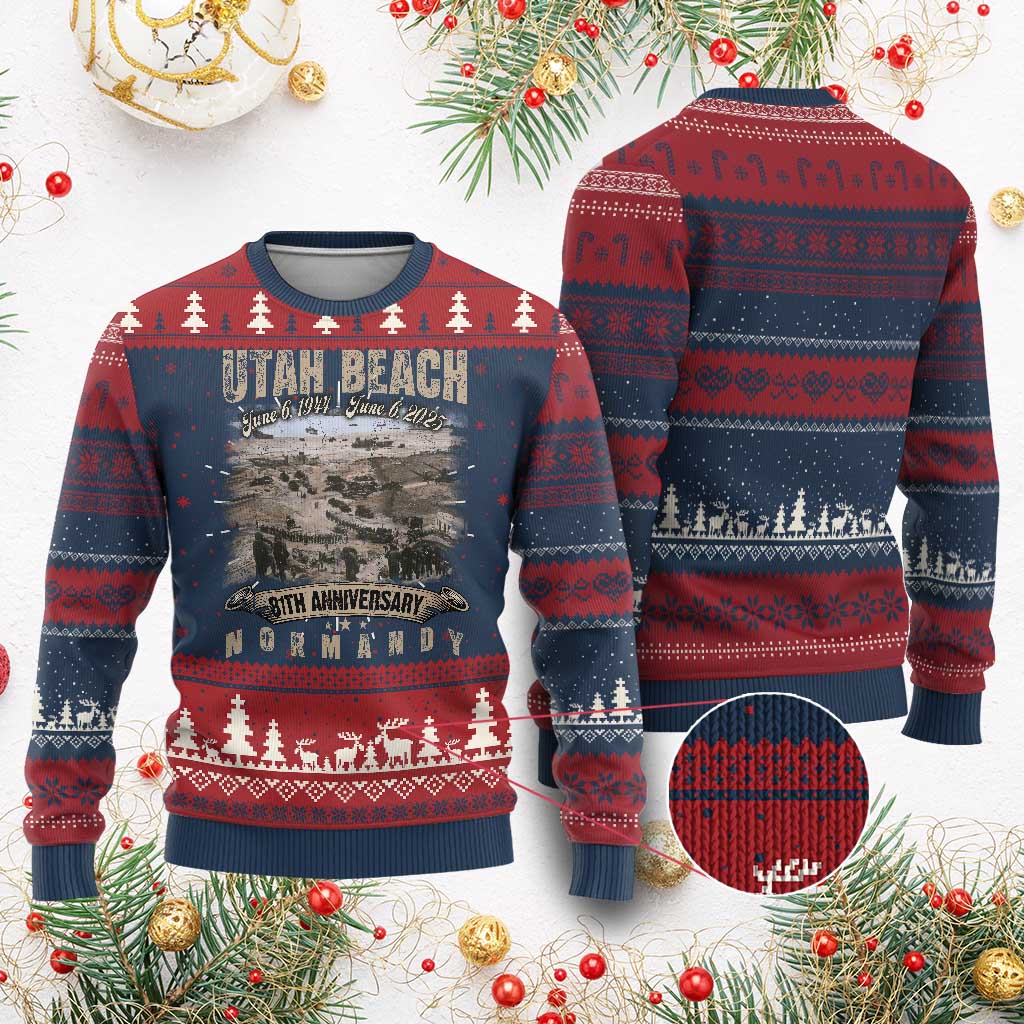 Utah Beach D Day 81 ST Anniversary Honor History Normandy WWII Knit Sweatshirt TS11 Burgundy Print Your Wear