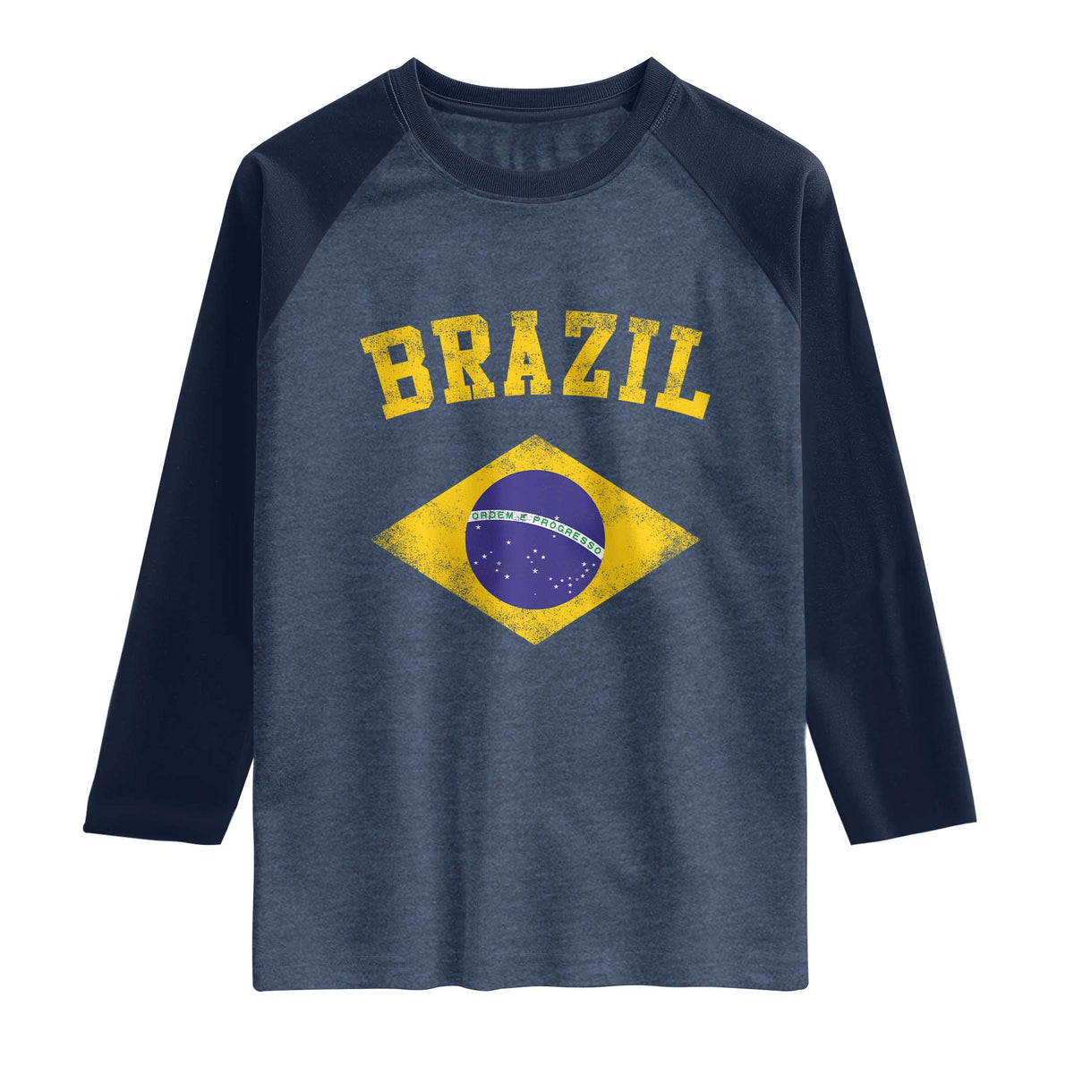 Vintage Brazil Flag Patriotic Brazilian Pride Raglan Shirt TS11 Heather Denim Navy Print Your Wear