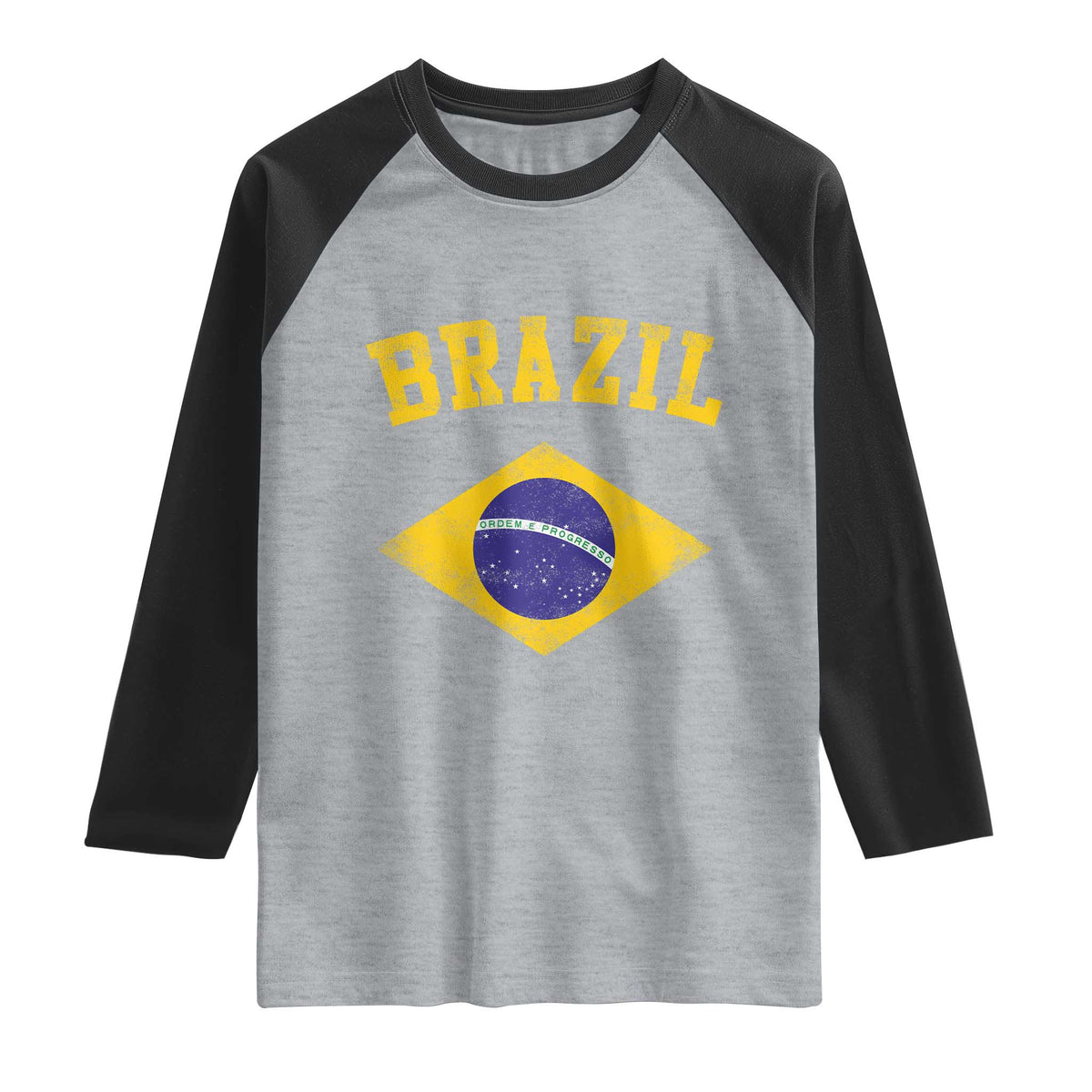 Vintage Brazil Flag Patriotic Brazilian Pride Raglan Shirt TS11 Heather Gray Black Print Your Wear