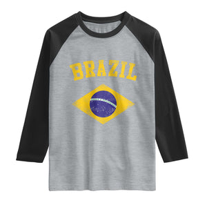 Vintage Brazil Flag Patriotic Brazilian Pride Raglan Shirt TS11 Heather Gray Black Print Your Wear