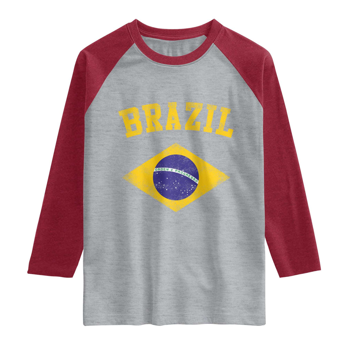 Vintage Brazil Flag Patriotic Brazilian Pride Raglan Shirt TS11 Heather Gray Heather Red Print Your Wear