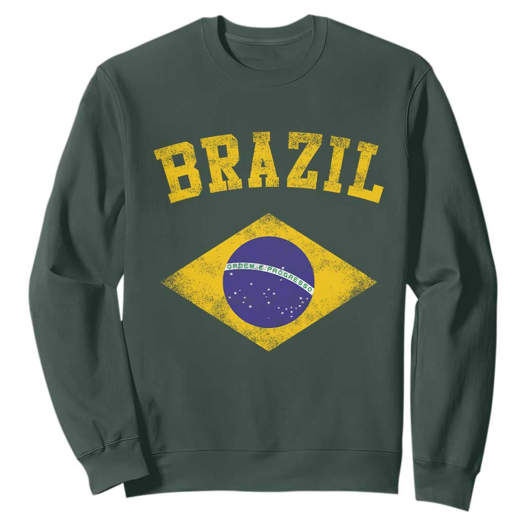 Vintage Brazil Flag Patriotic Brazilian Pride Sweatshirt TS11 Dark Forest Green Print Your Wear