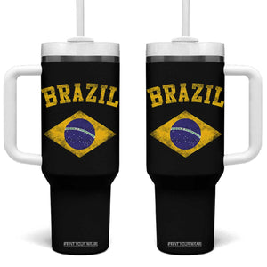 Vintage Brazil Flag Patriotic Brazilian Pride Tumbler With Handle TS11 One Size: 40 oz Black Print Your Wear