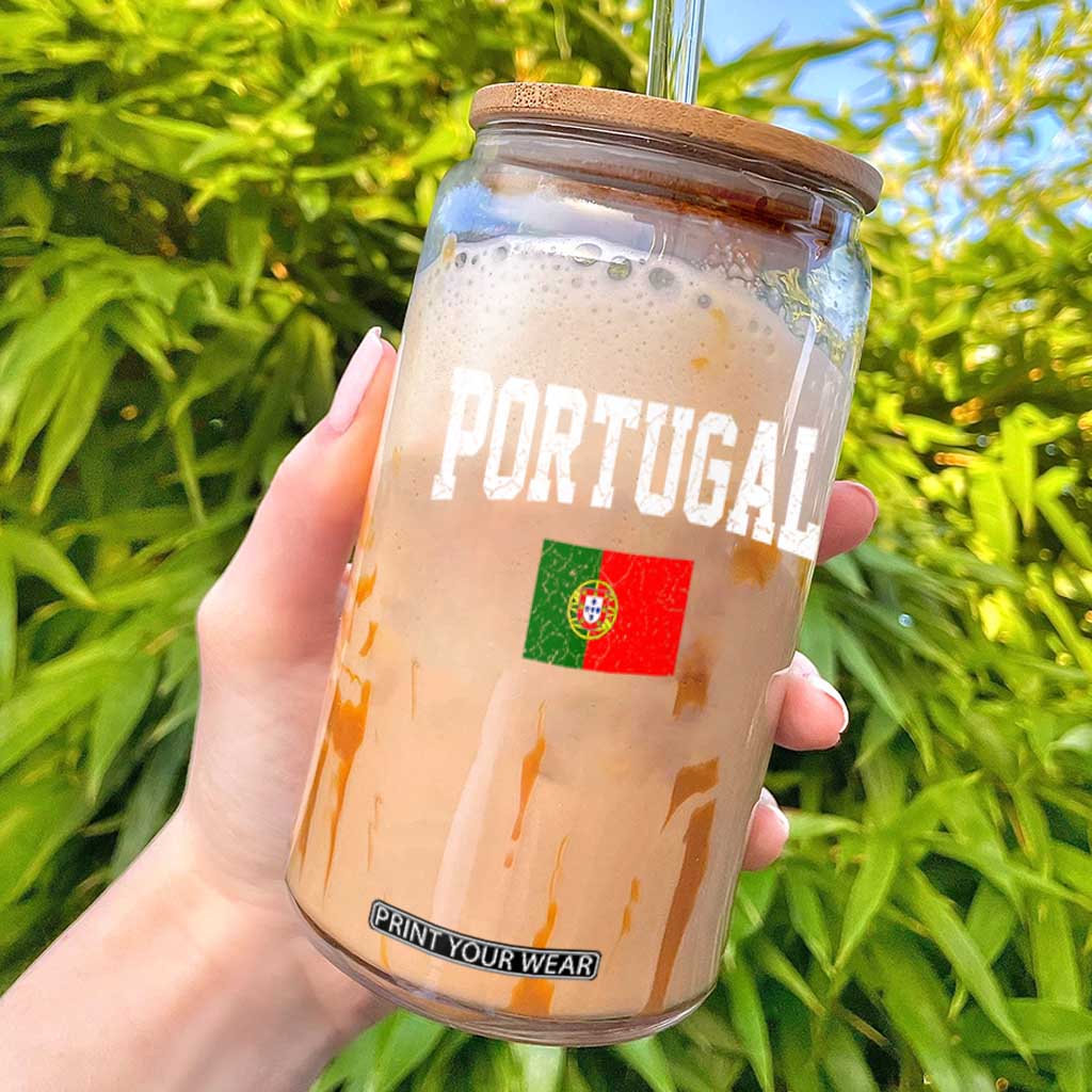 Vintage Portugal Flag Portuguese Pride Throwback Design Glass Can TS11 Black Print Your Wear