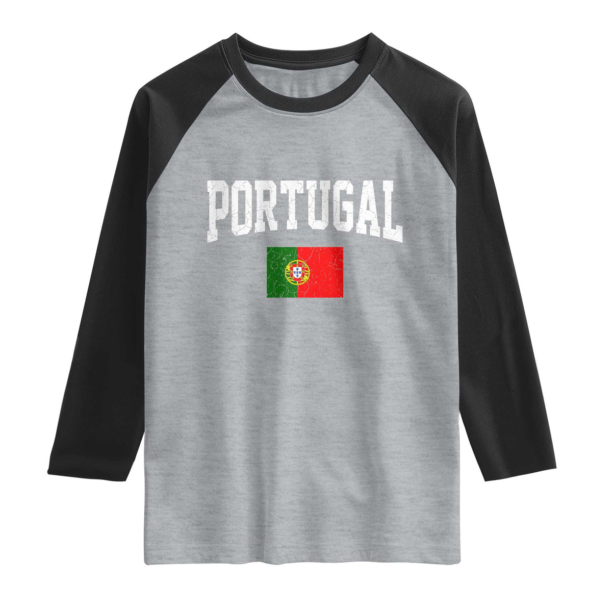 Vintage Portugal Flag Portuguese Pride Throwback Design Raglan Shirt TS11 Heather Gray Black Print Your Wear