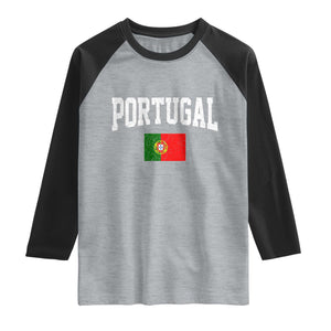 Vintage Portugal Flag Portuguese Pride Throwback Design Raglan Shirt TS11 Heather Gray Black Print Your Wear