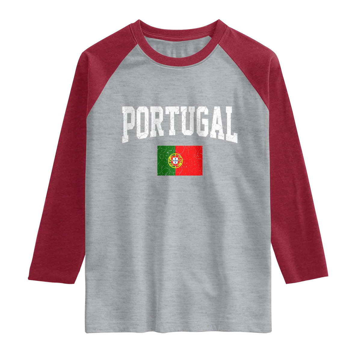 Vintage Portugal Flag Portuguese Pride Throwback Design Raglan Shirt TS11 Heather Gray Heather Red Print Your Wear