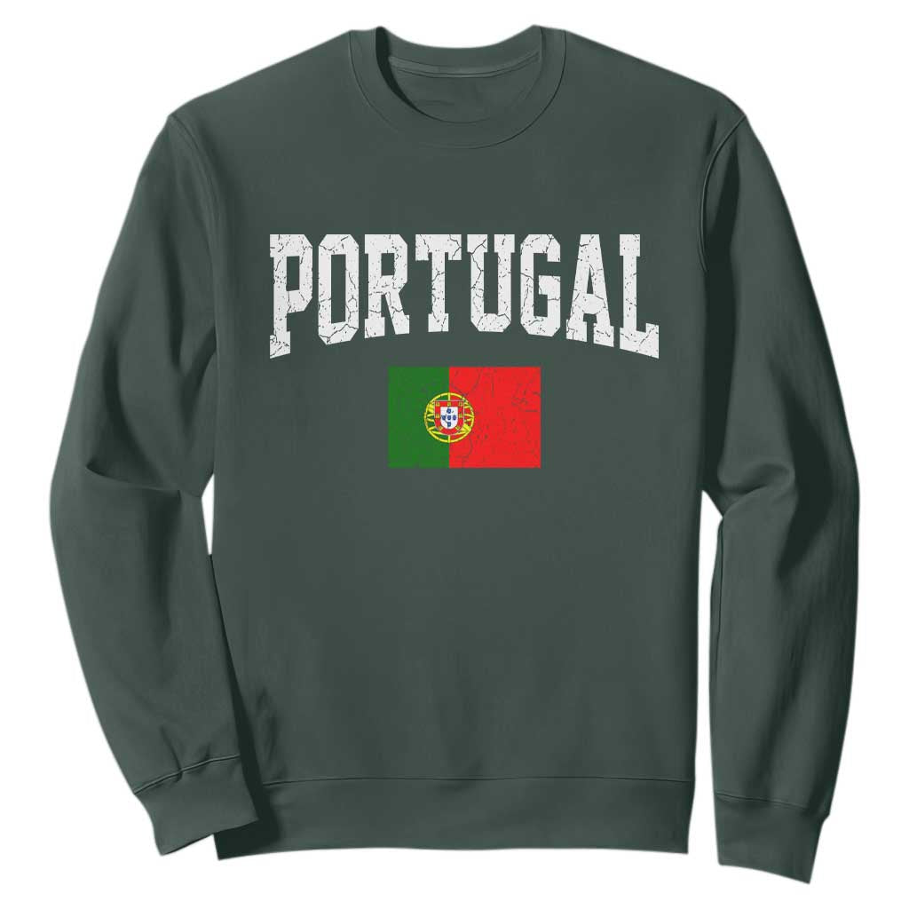 Vintage Portugal Flag Portuguese Pride Throwback Design Sweatshirt TS11 Dark Forest Green Print Your Wear