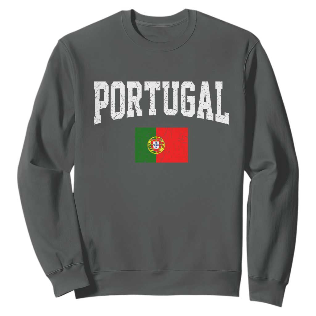 Vintage Portugal Flag Portuguese Pride Throwback Design Sweatshirt TS11 Dark Heather Print Your Wear