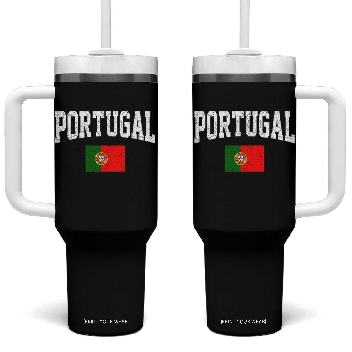Vintage Portugal Flag Portuguese Pride Throwback Design Tumbler With Handle TS11 One Size: 40 oz Black Print Your Wear