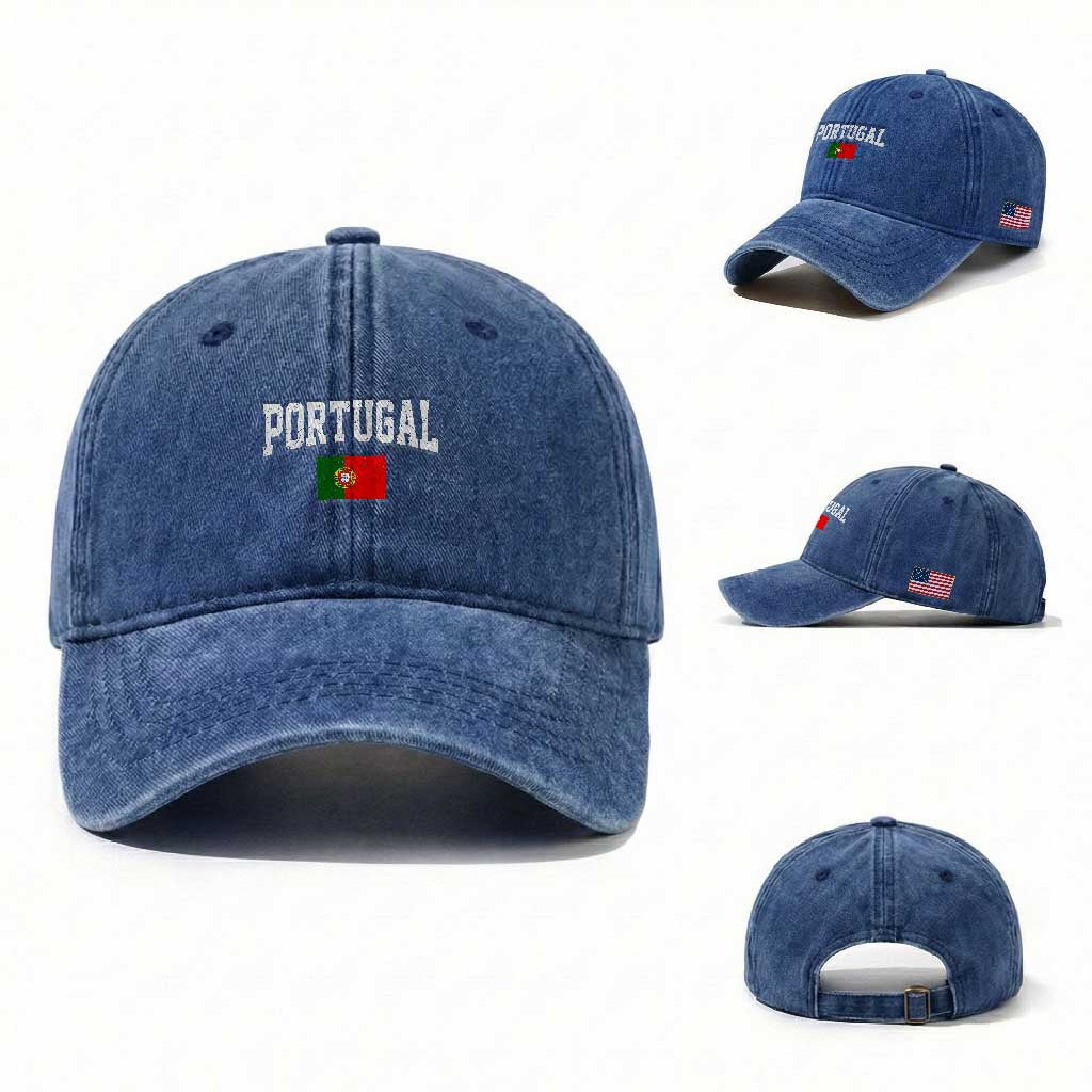Vintage Portugal Flag Portuguese Pride Throwback Design Washed Cotton Baseball Cap TS11 Washed Cap Universal Fit Royal Blue Print Your Wear