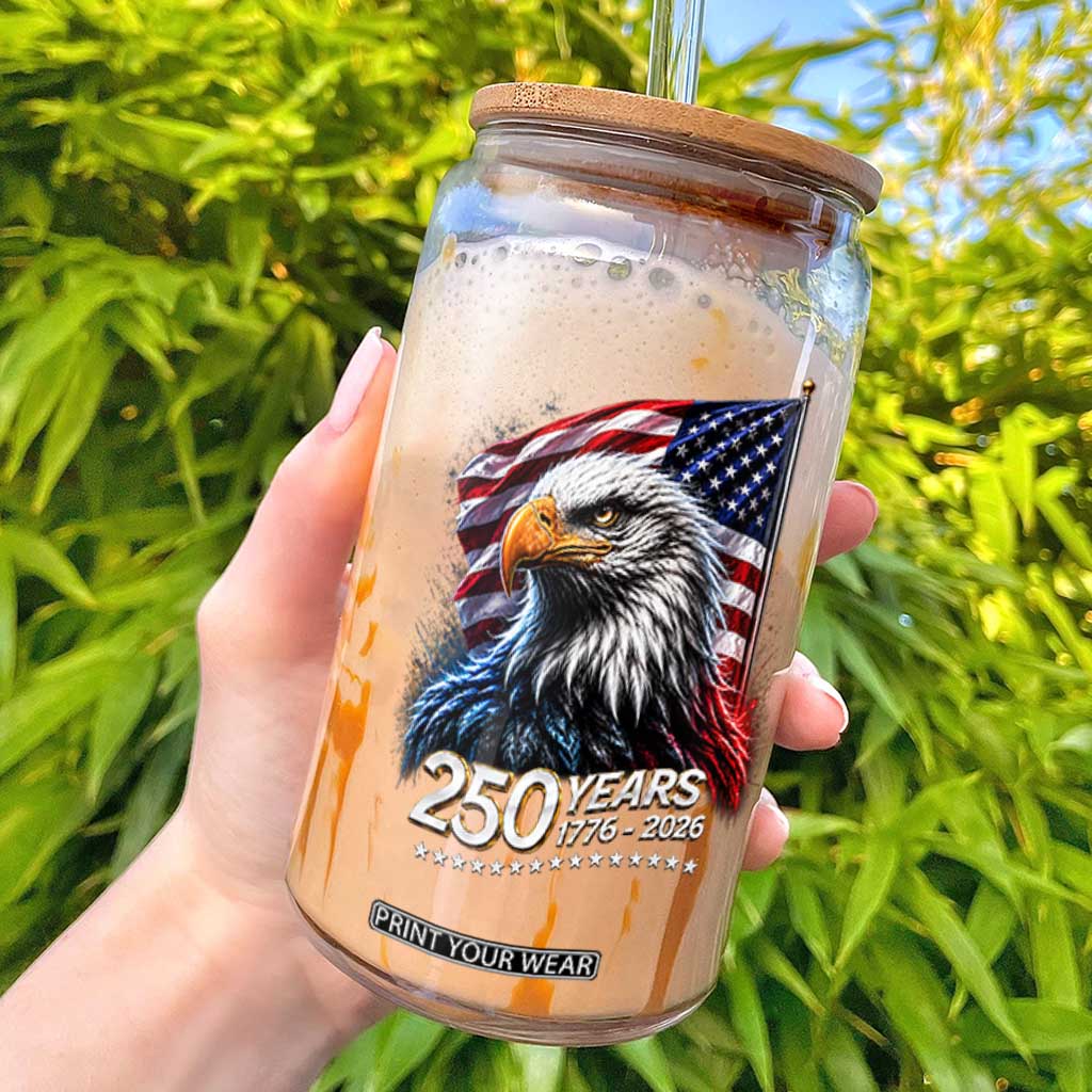 250 Years USA 250th Anniversary Glass Can Patriotic Eagle 4th of July TS11 Black Print Your Wear