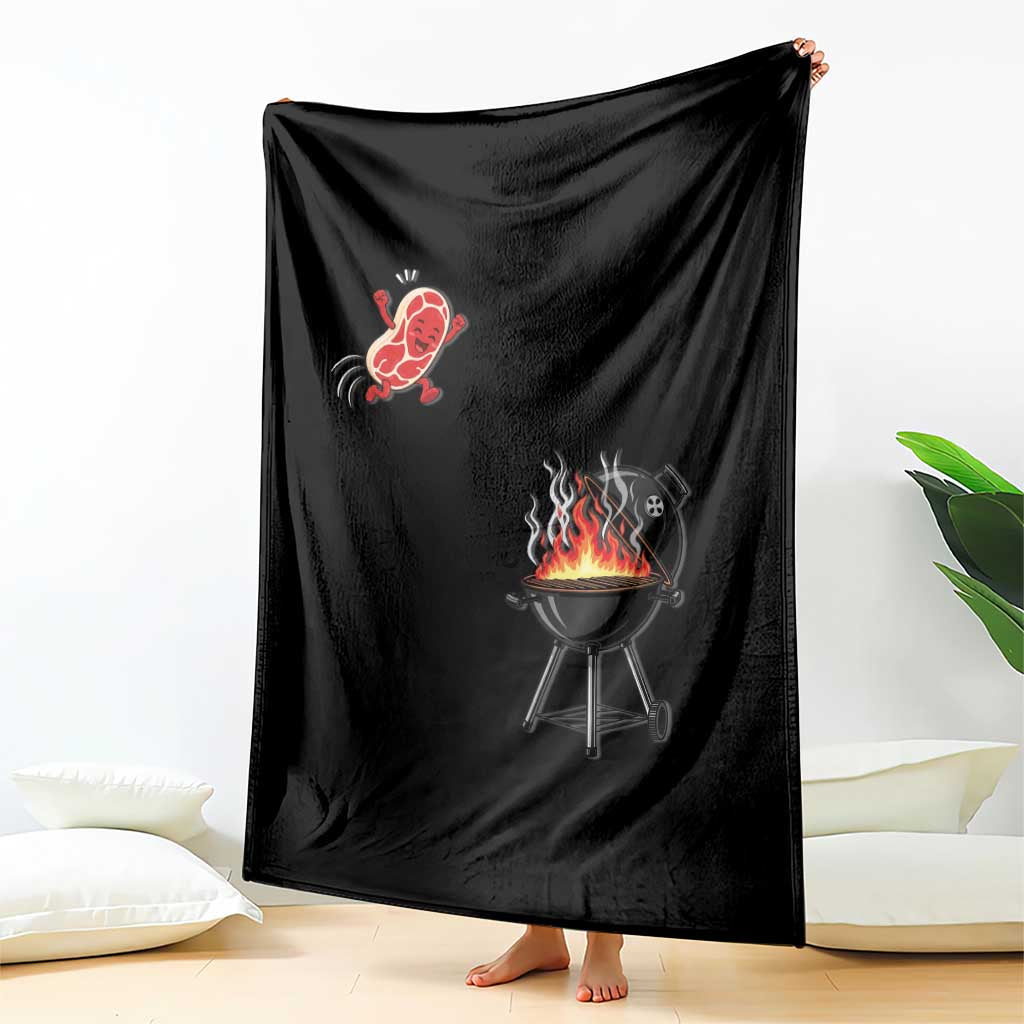 Funny BBQ Steak Meme Cute Meat Jumping Into Grill Throw Blanket TS11 Print Your Wear